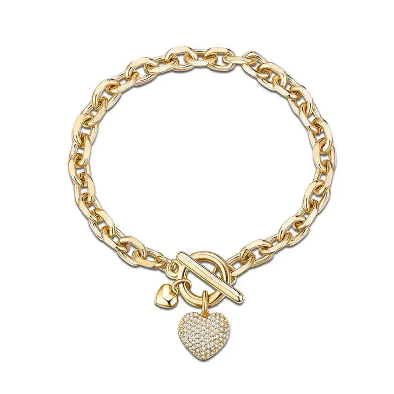Heart Charm Link Chain Bracelet - Gold Shiny