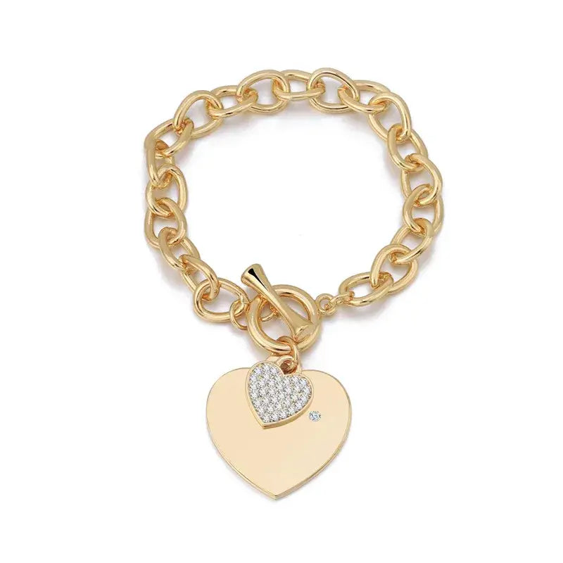 Heart Charm Link Chain Bracelet - Gold Smooth