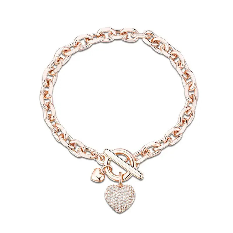 Heart Charm Link Chain Bracelet - Pink Shiny