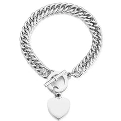 Heart Charm Link Chain Bracelet - Silver.