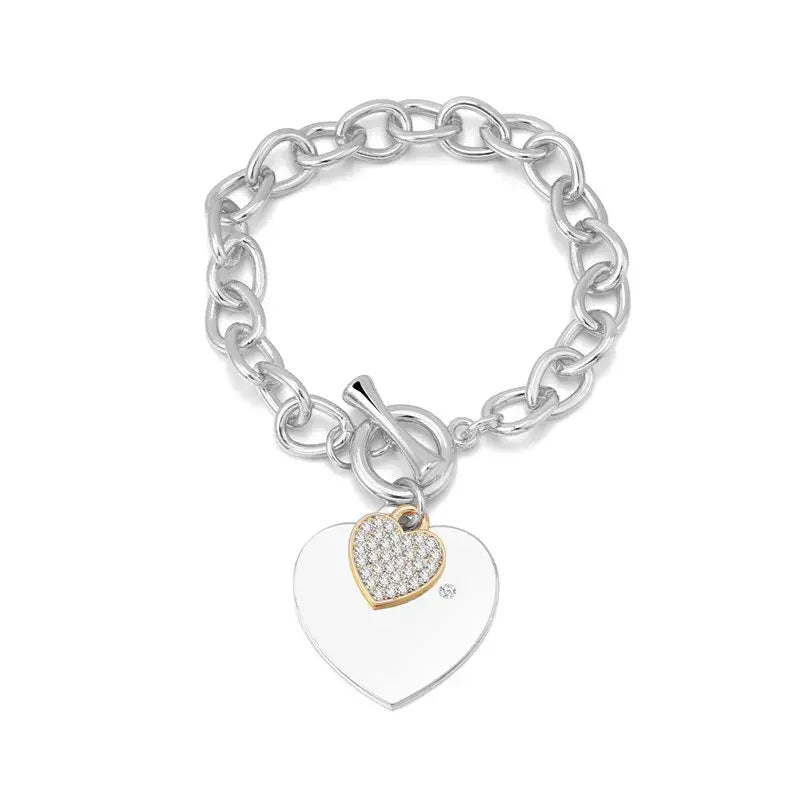 Heart Charm Link Chain Bracelet - Silver Shiny