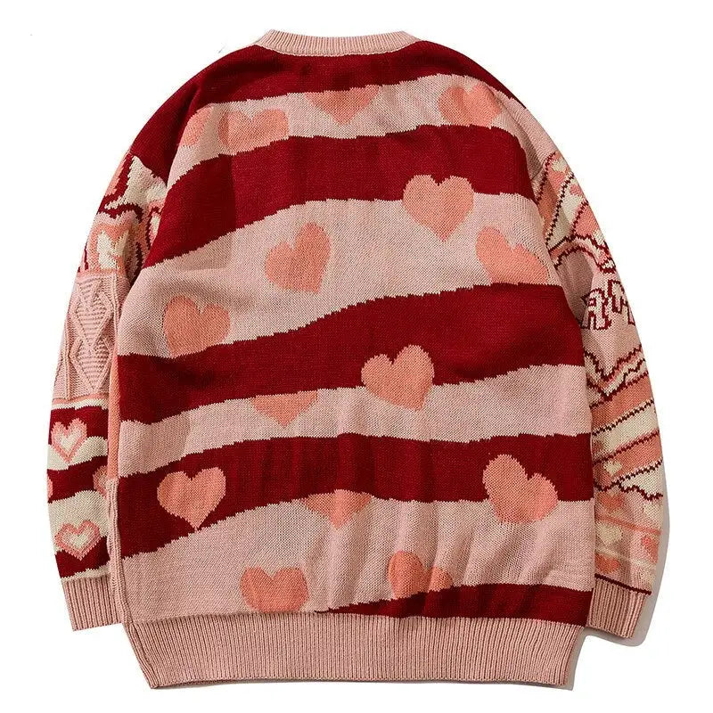Heart Color Block Knitted Sweater for Women