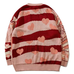 Heart Color Block Knitted Sweater for Women