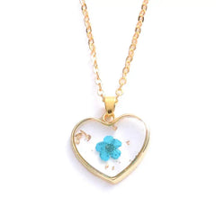 Heart Dried Natural Petal Epoxy Resin Necklace