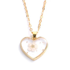 Heart Dried Natural Petal Resin Necklace