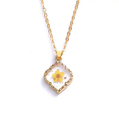 Heart Dried Natural Petal Resin Necklace Rhombus - Yellow