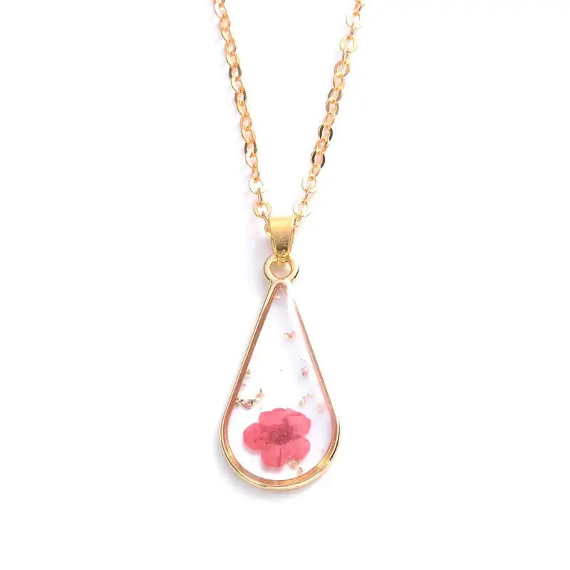 Heart Dried Natural Petal Resin Necklace Water - Red
