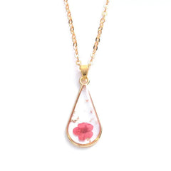 Heart Dried Natural Petal Resin Necklace Water - Red