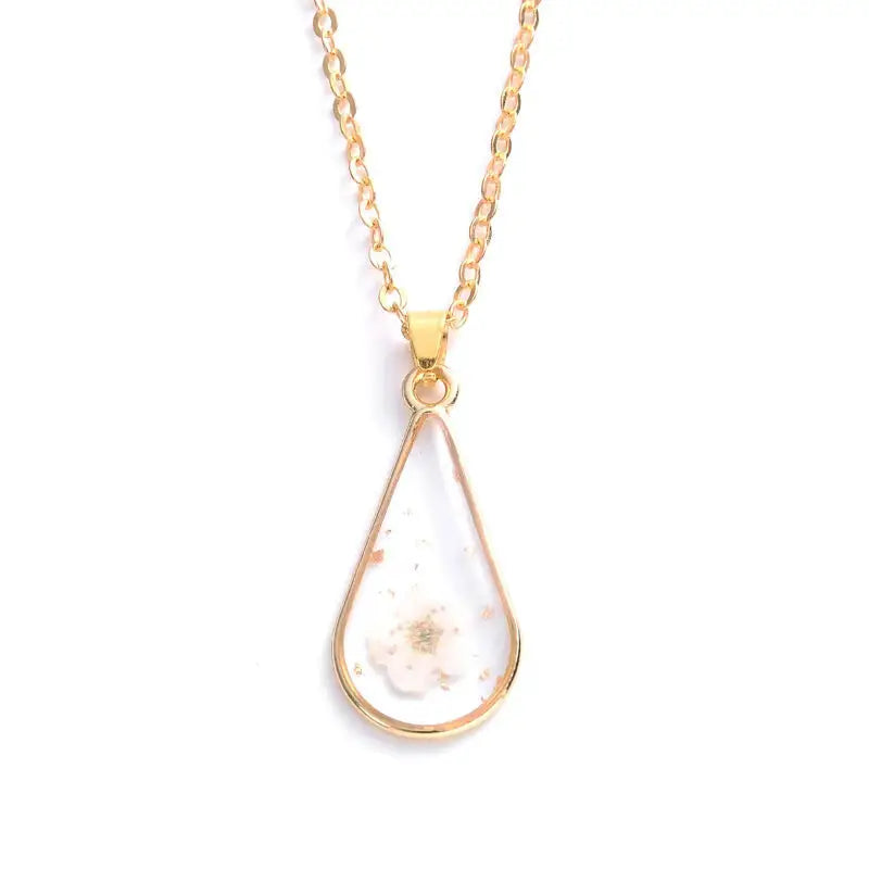 Heart Dried Natural Petal Resin Necklace Water - White