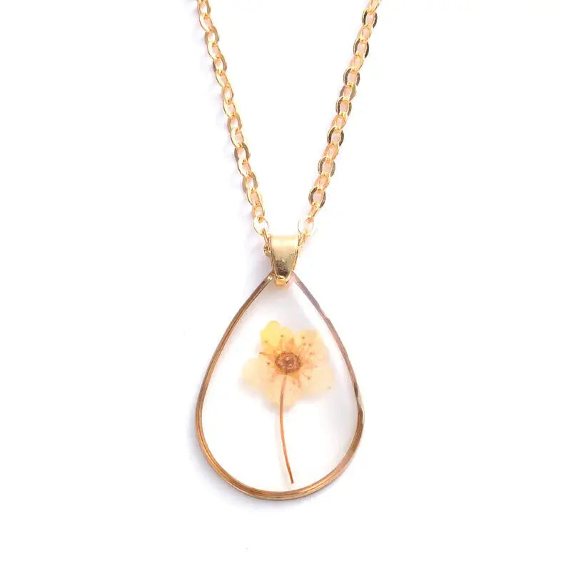 Heart Dried Natural Petal Resin Necklace Water - Yellow