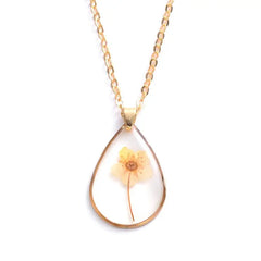 Heart Dried Natural Petal Resin Necklace Water - Yellow