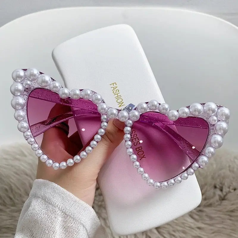 Heart Frame Pearl Diamond Design Glasses