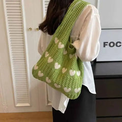 Heart Knitted Shoulder Handle Tote Bag