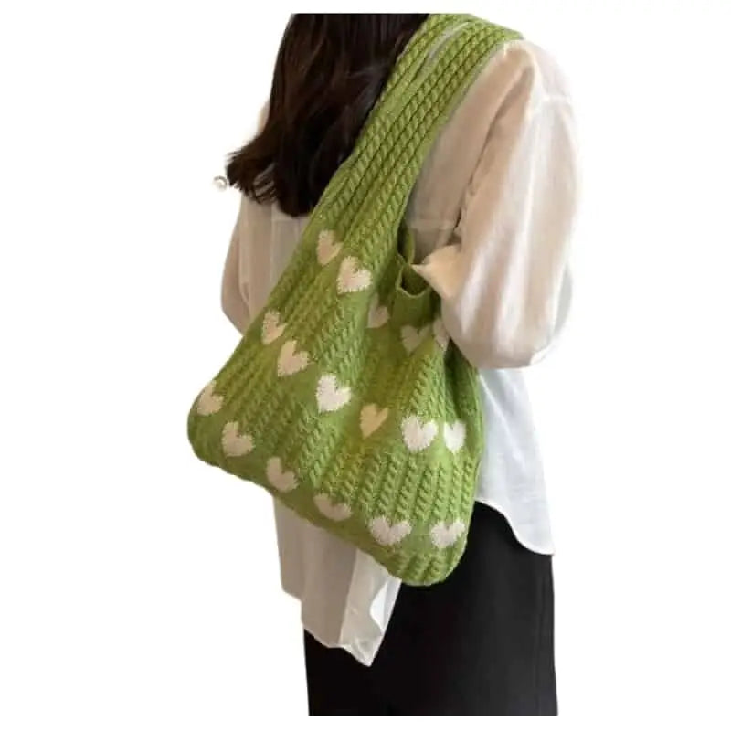 Heart Knitted Shoulder Handle Tote Bag
