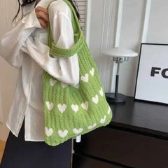 Heart Knitted Shoulder Handle Tote Handbags