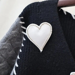 Heart Knitted Single Breasted V Neck Cardigan Sweater Grey