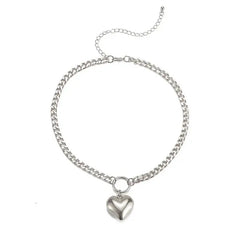 Heart Pendant Metal Chain Style Choker Necklaces