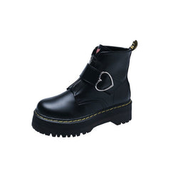 Heart PU Vegan Leather Boots - Black / 38 - boots