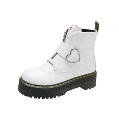 Heart PU Vegan Leather Boots Euro Size White / 35