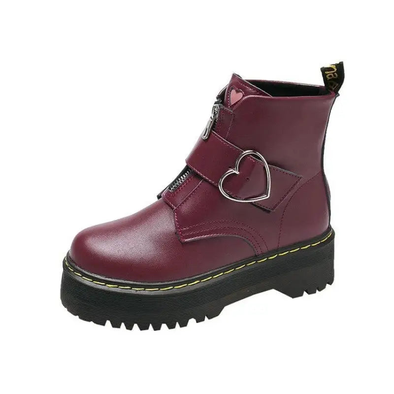 Heart PU Vegan Leather Boots Euro Size Wine / 36