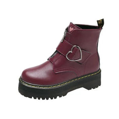 Heart PU Vegan Leather Boots Euro Size Wine / 36