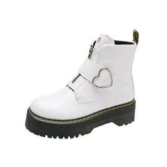 Heart PU Vegan Leather Boots - White / 35 - boots