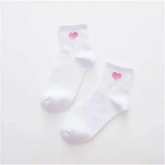 Heart Shaped Cotton Socks for Everyday Wear White Pink