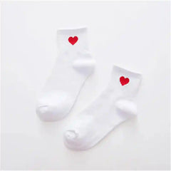 Heart Shaped Cotton Socks for Everyday Wear White Red