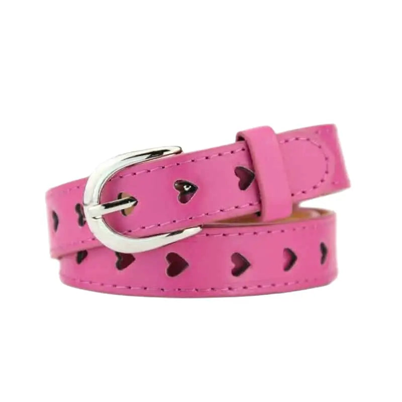 Heart-Shaped Eyelet PU Leather Belt Rose Red