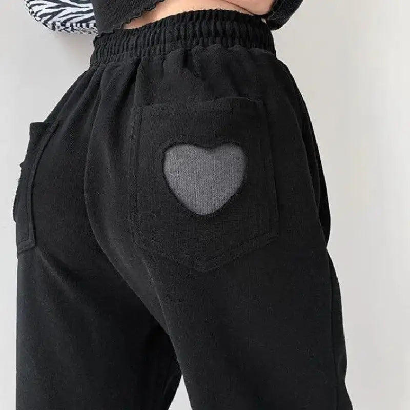 Heart Solid Color High Waist Baggy Sweatpants - Black / S