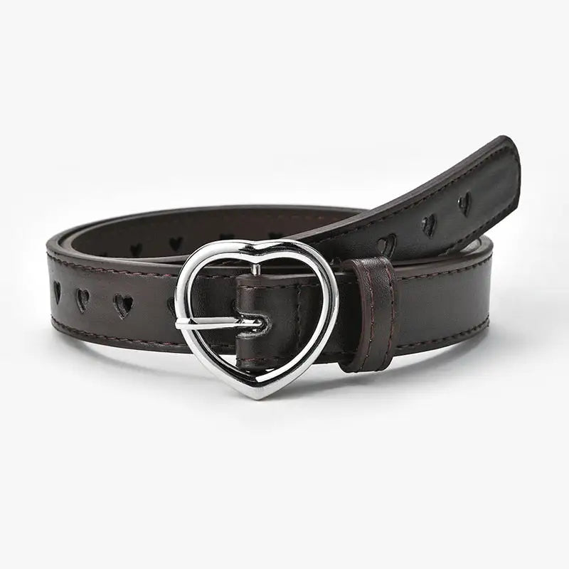 Heart Solid PU Leather Belt - Coffee