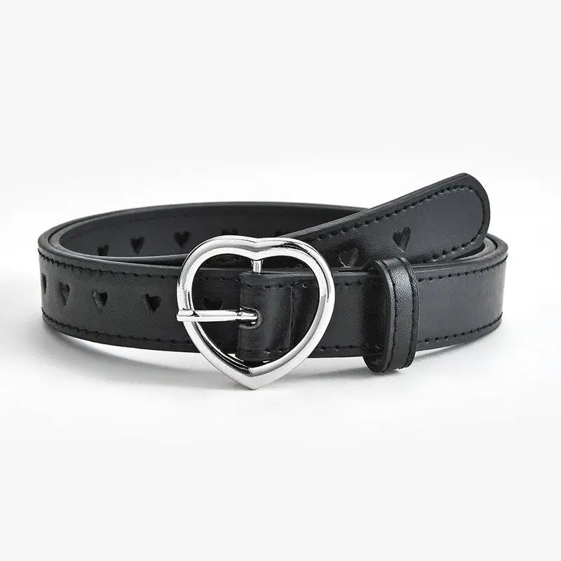 Heart Solid PU Leather Belt for Everyday Wear Black