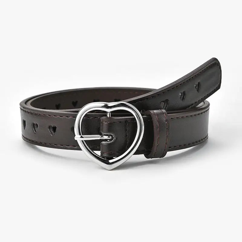 Heart Solid PU Leather Belt for Everyday Wear Coffee
