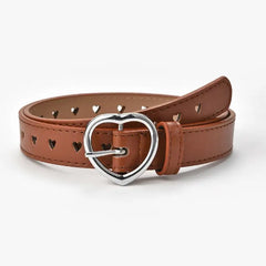 Heart Solid PU Leather Belt for Everyday Wear Light Tan
