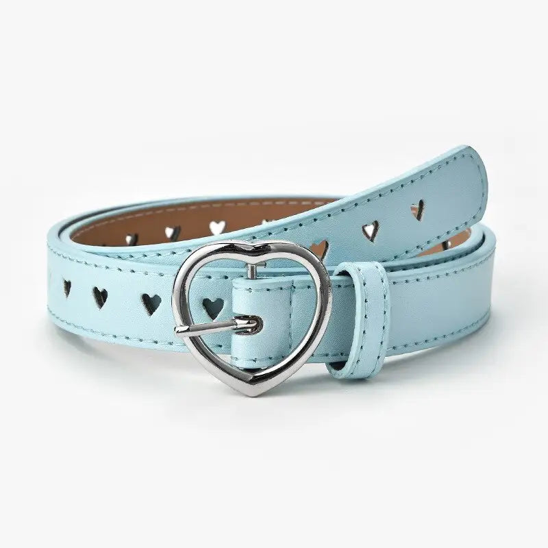 Heart Solid PU Leather Belt for Everyday Wear Sky Blue