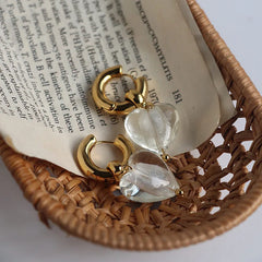 Heart Stainless Steel Dangle Hoop Earring Clear