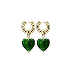 Heart Stainless Steel Dangle Hoop Earring Green