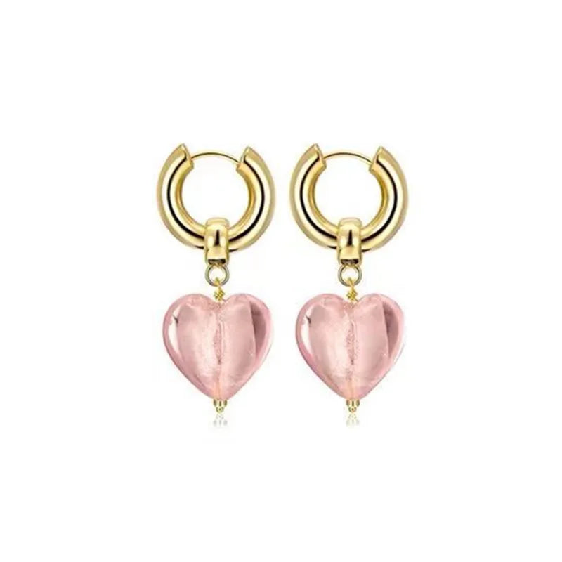 Heart Stainless Steel Dangle Hoop Earring Pink