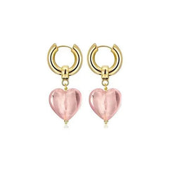 Heart Stainless Steel Dangle Hoop Earring Pink