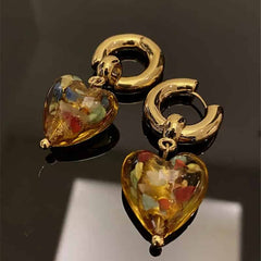 Heart Stainless Steel Dangle Hoop Earring Yellow