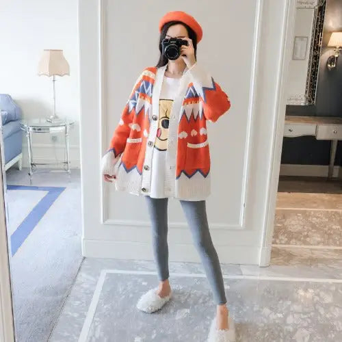 Heart Stripe Knitted Cardigan Sweater