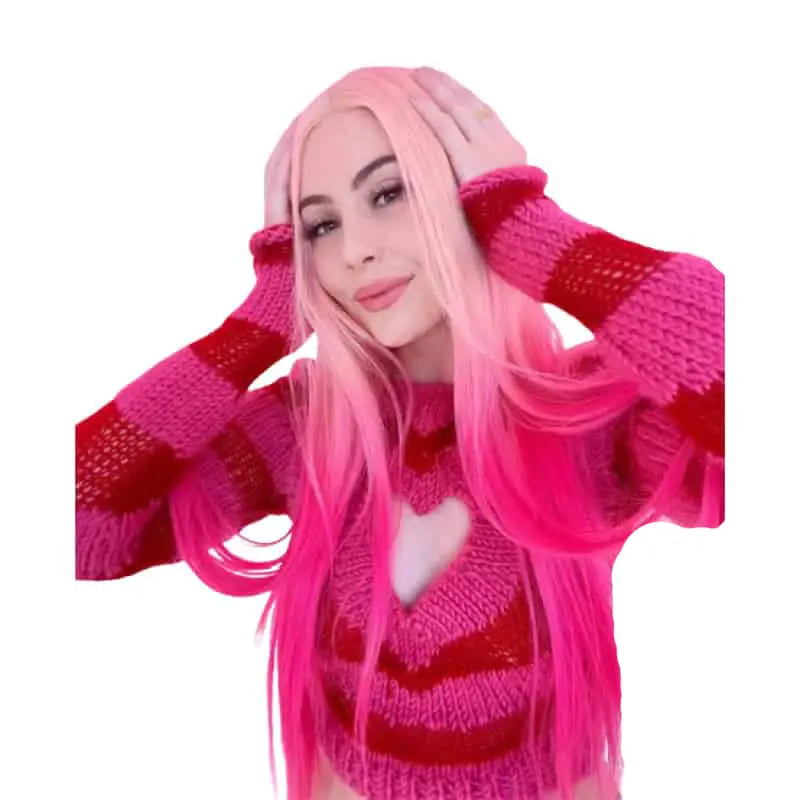 Heart Striped Y2k Long Sleeve Sweatshirt