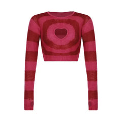 Heart Striped Y2k Long Sleeve Sweatshirt