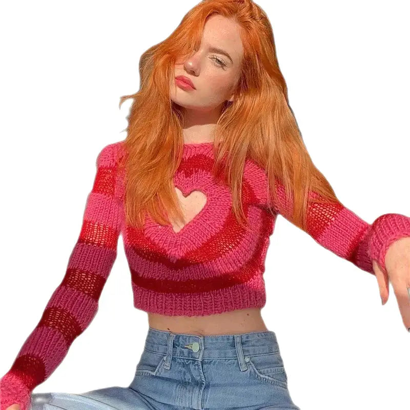 Heart Striped Y2k Long Sleeve Sweatshirt