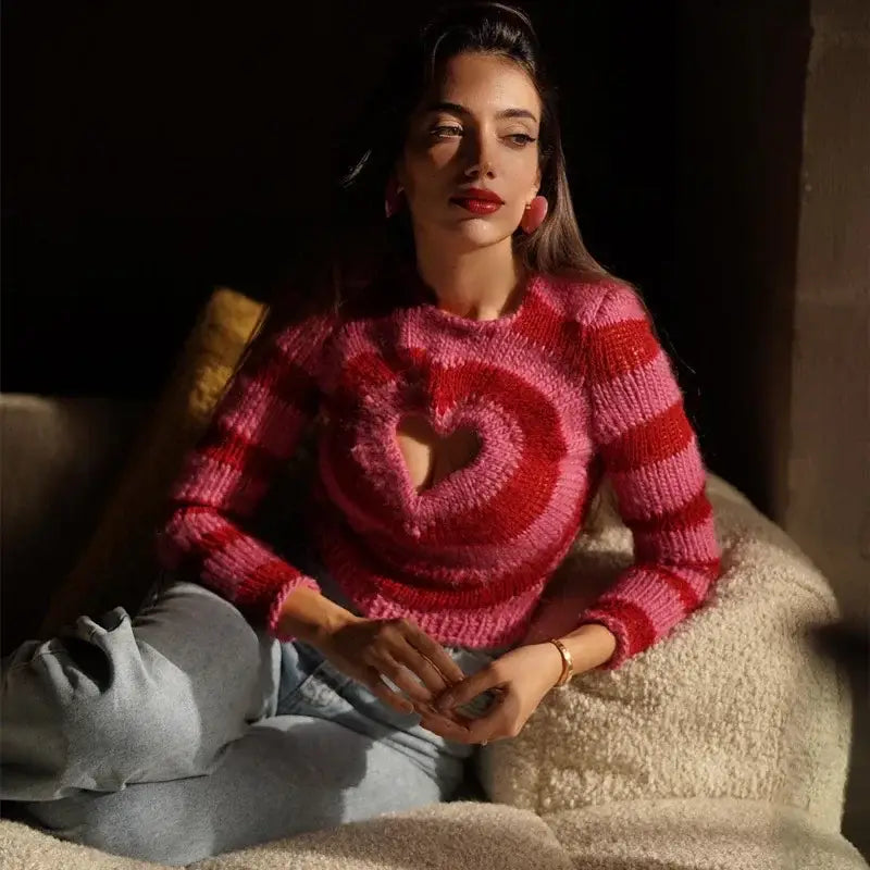 Heart Striped Y2k Long Sleeve Sweatshirt