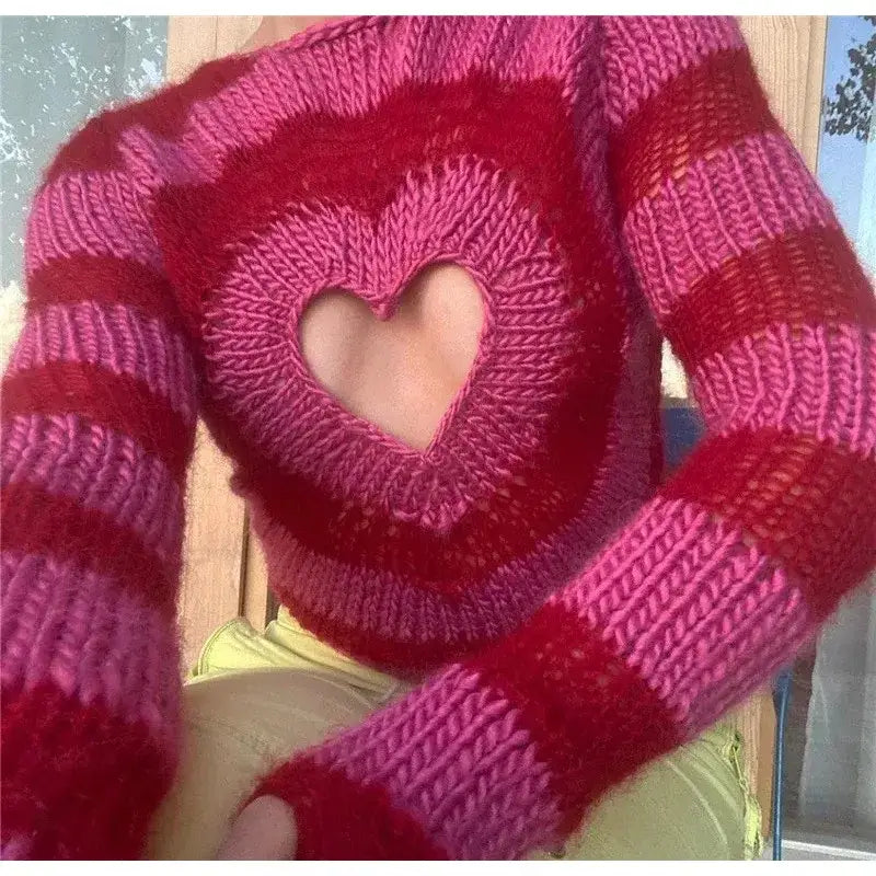 Heart Striped Y2k Long Sleeve Sweatshirt