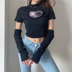 Heart Style Turtle-neck Crop-Top