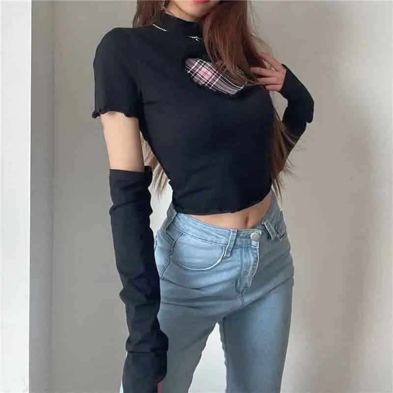 Heart Style Turtle-neck Crop-Top - crop top