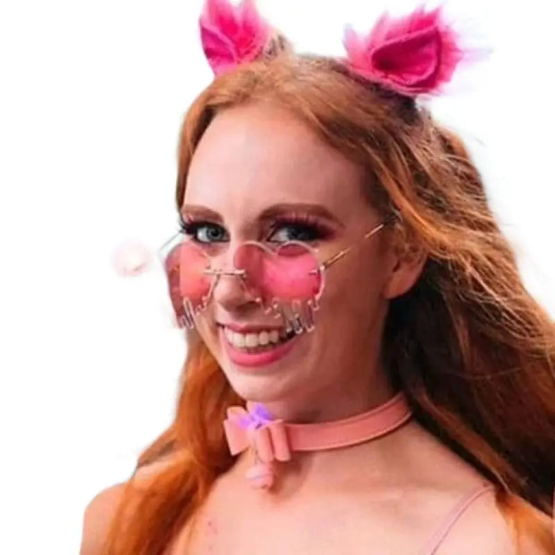 Heart Tear Shape Sunglasses Colorful Rimless Design