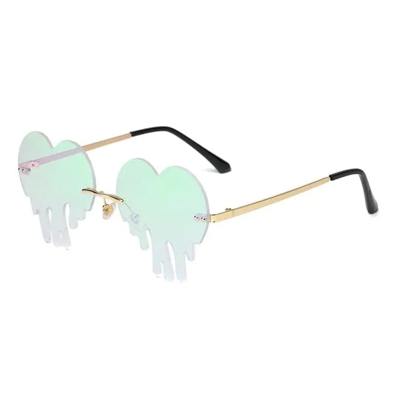 Heart Tear Shape Sunglasses Colorful Rimless Design Green